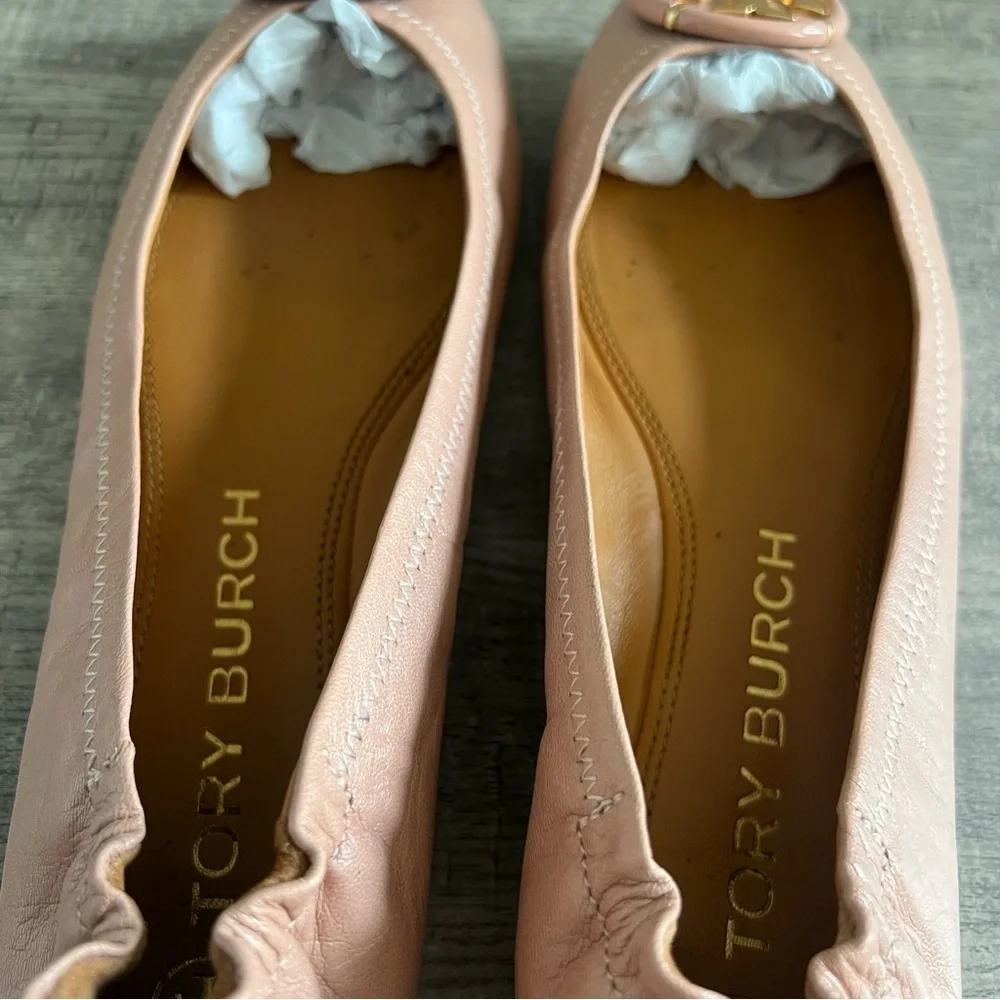 Tory Burch Blush Pink Flats with Gold Logo 8.5